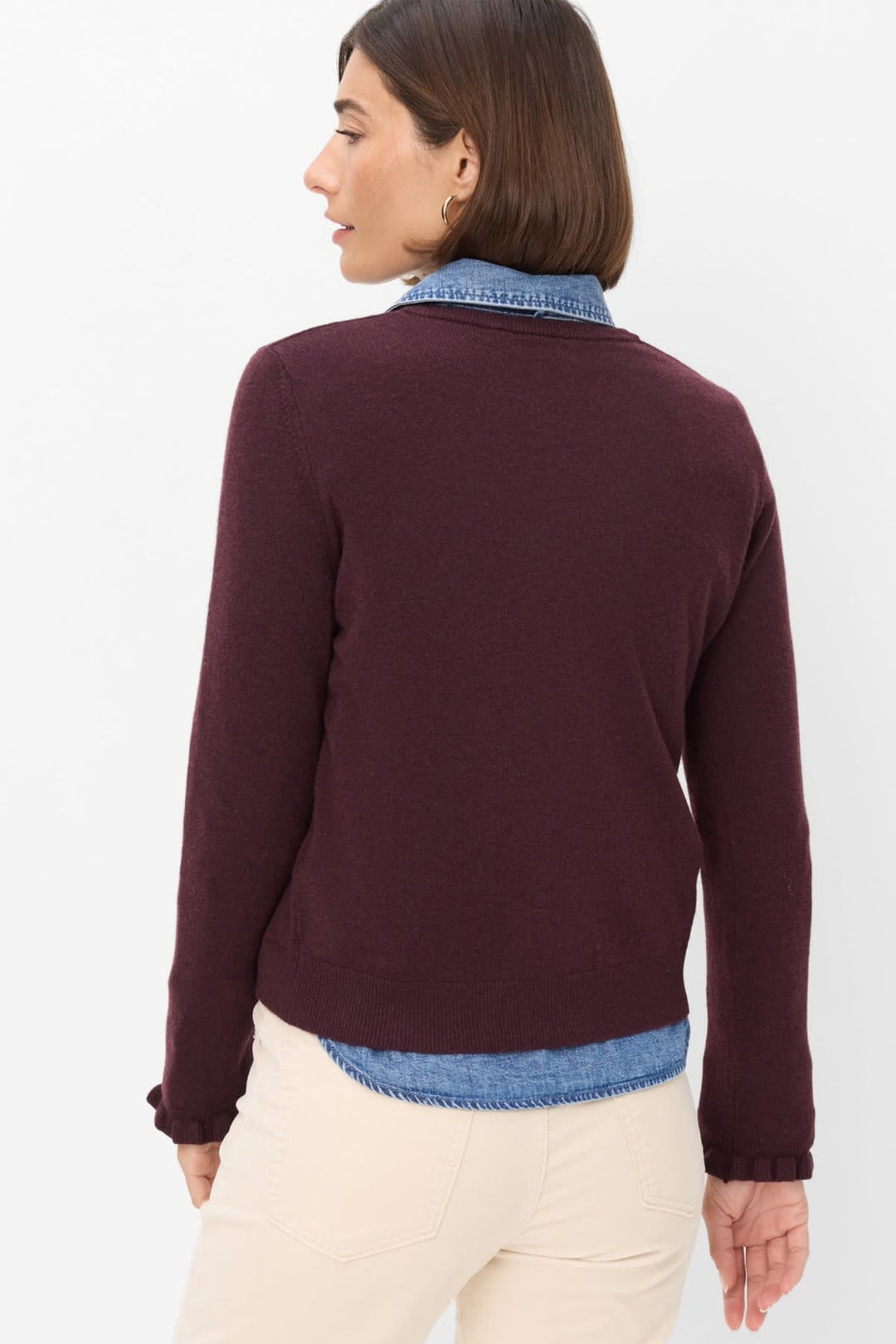 Cardigan en laine mérinos et cachemire à volants pour femme Brax