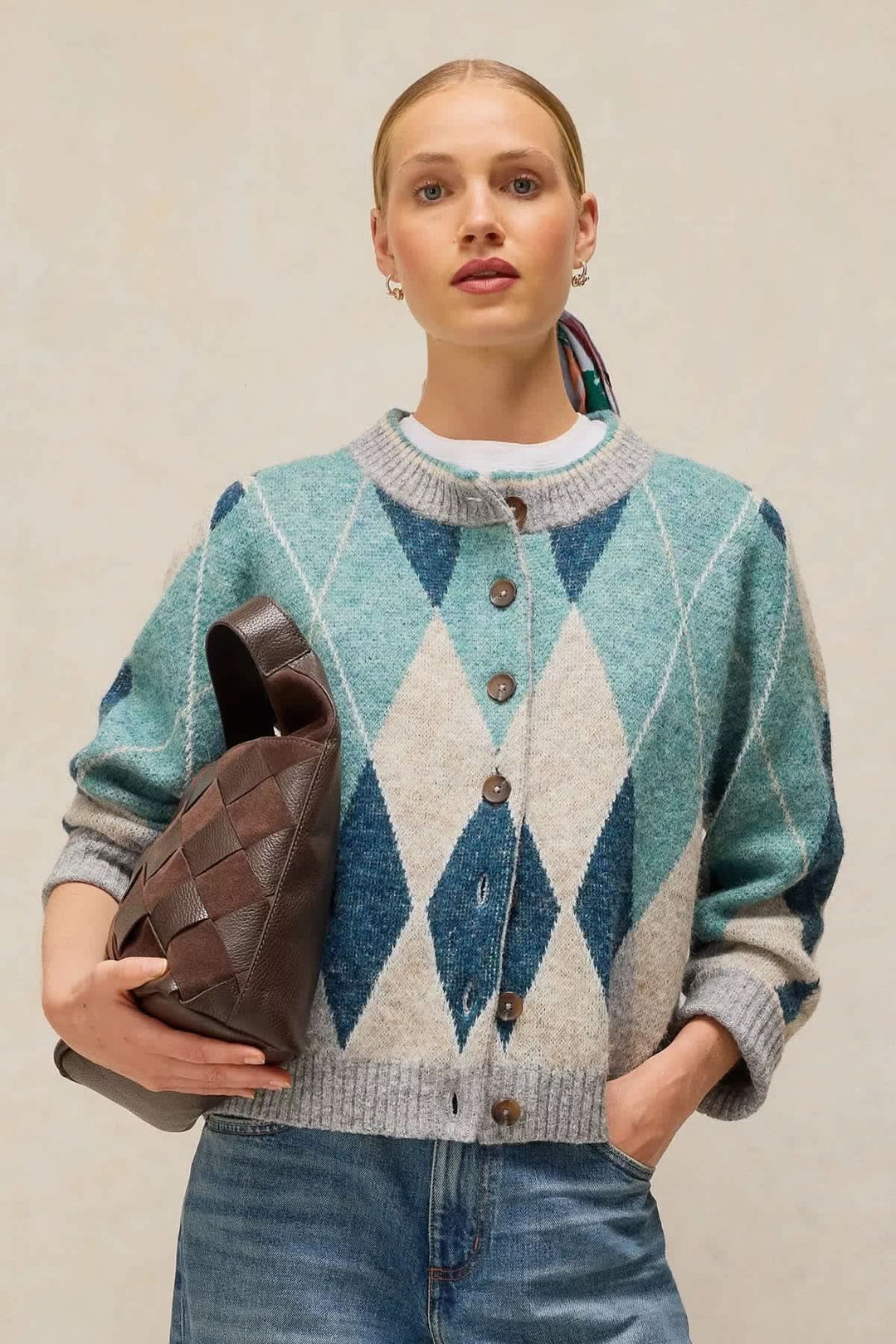 Women's diamond-pattern knit cardigan White Stuff