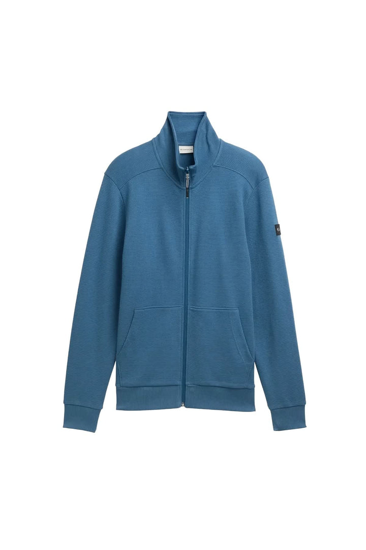 Vue de face cardigan à fermeture éclair Tom Tailor pour homme bleu texturé - Valérie Simon