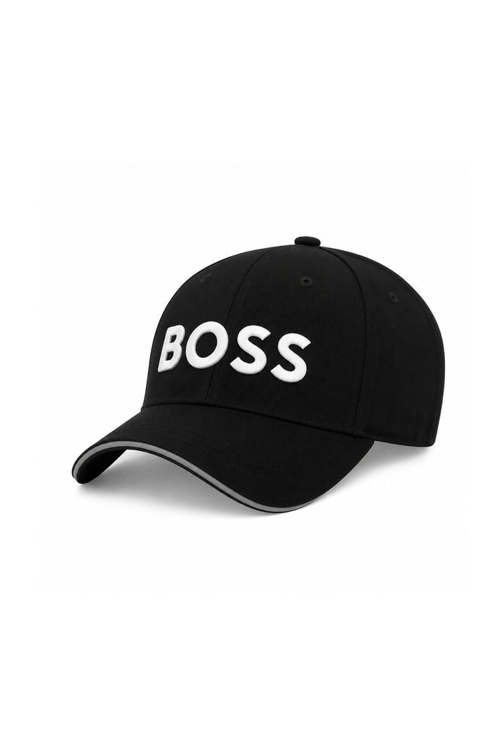 Vue de côté casquette BOSS à logo brodé noire avec détails rouges pour homme - Valérie Simon