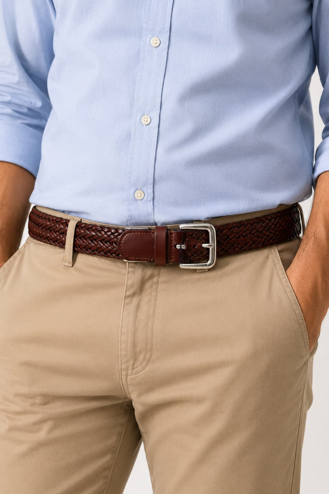 Ceinture tressée en cuir Anderson's pour homme vue de côté marron avec boucle en métal - Valérie Simon