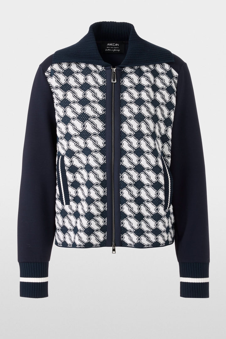 Cardigan zippé en maille fine avec motif graphique, coupe droite et col montant côtelé.