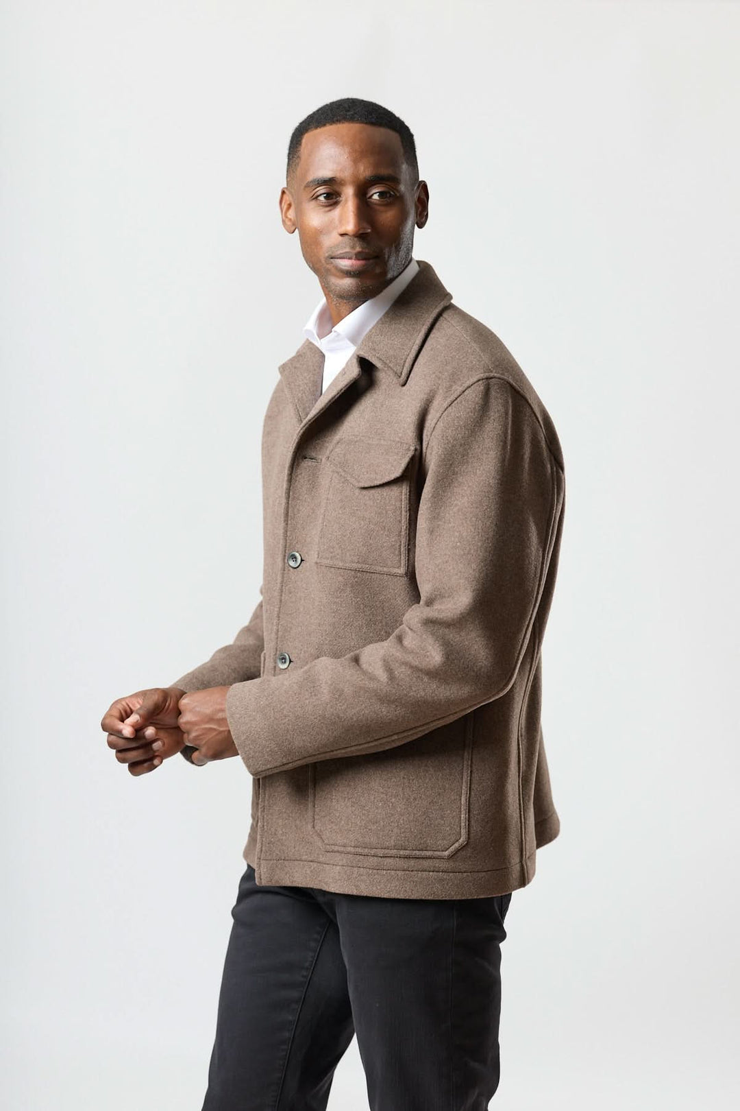 Wool jacket with patch pockets