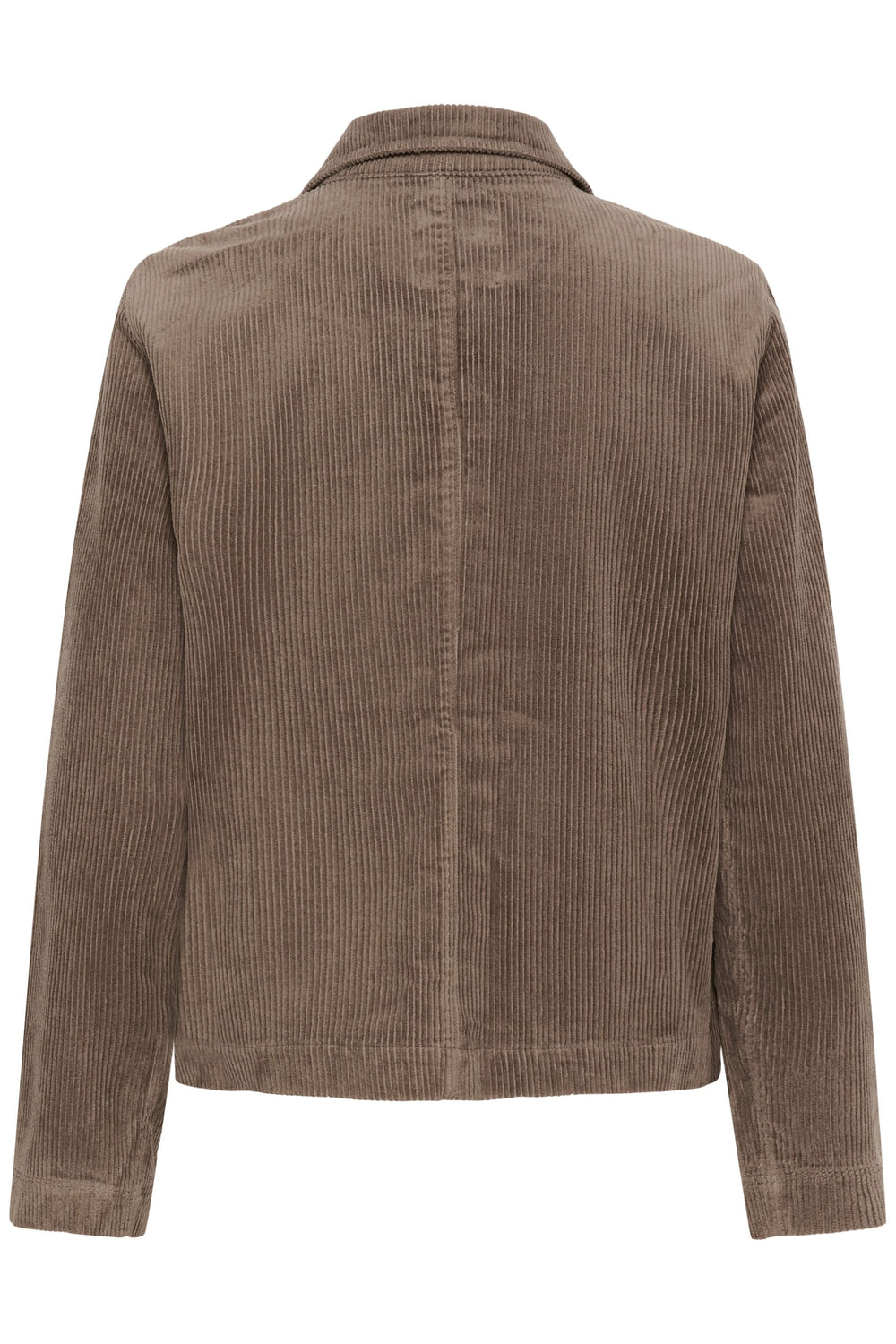 Veste en velours côtelé marron, coupe droite, dos, style utilitaire moderne pour la mi-saison.