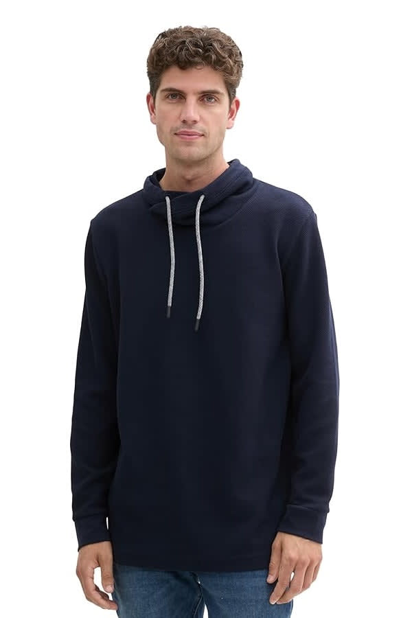 Vue de face chandail à col cheminée Tom Tailor pour homme gris avec cordons - Valérie Simon