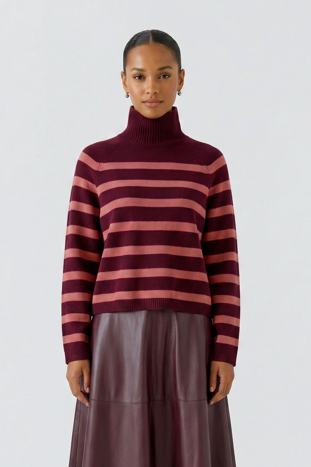 Oui striped turtleneck sweater for women, front view