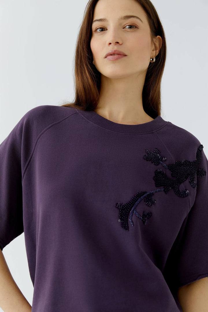 Vue de face chandail floral Oui pour femme blanc et appliqué coloré - Valérie Simon