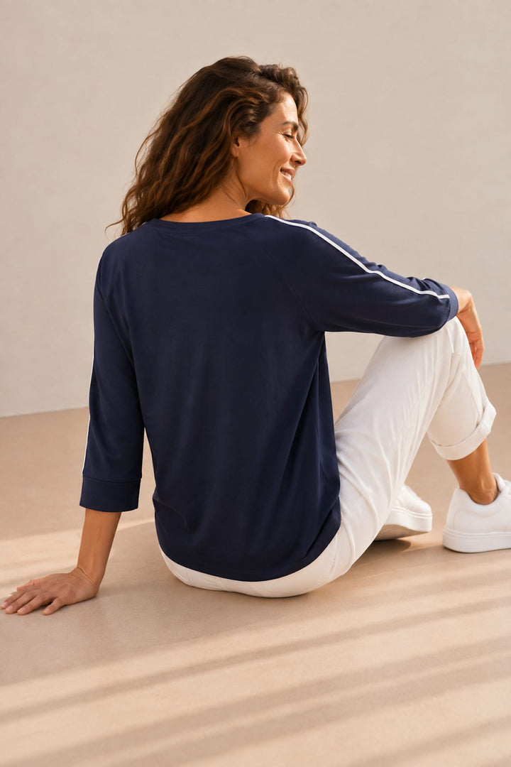 Chandail à manches trois-quarts avec bandes contrastantes vue de face pour femme kennys