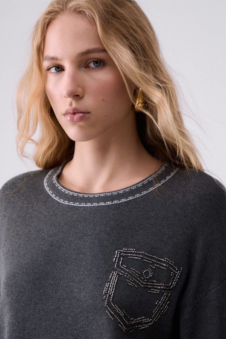 Front view contrast stitching sweater for women liujo
