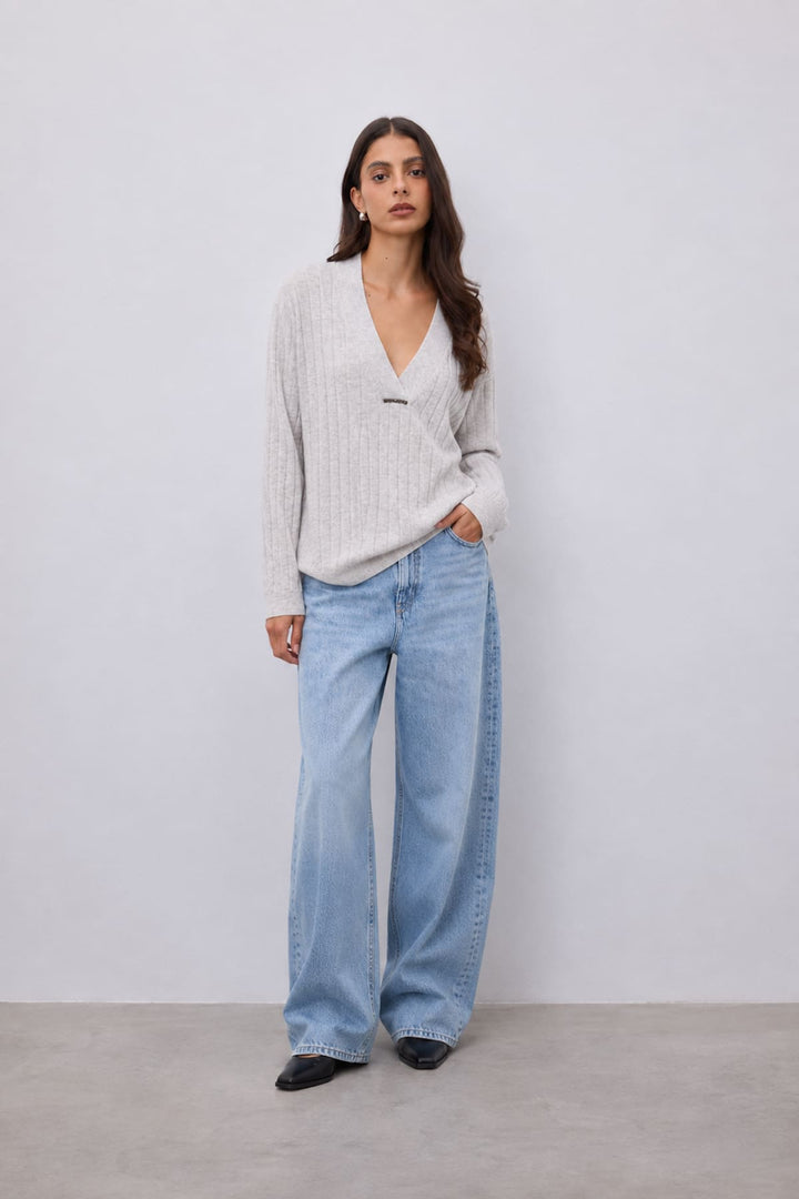 Chandail cache-cœur en tricot côtelé pour femme Not Shy