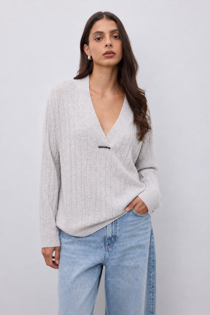 Chandail cache-cœur en tricot côtelé pour femme Not Shy