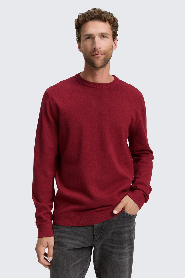 Vue de face chandail col rond Tom Tailor homme bleu avec détail logo - Valérie Simon