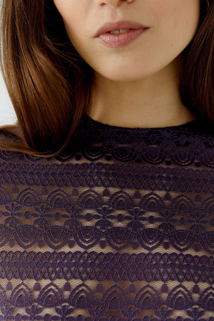 Vue de face chandail en dentelle Oui pour femme ivoire avec col en V et manches longues - Valérie Simon