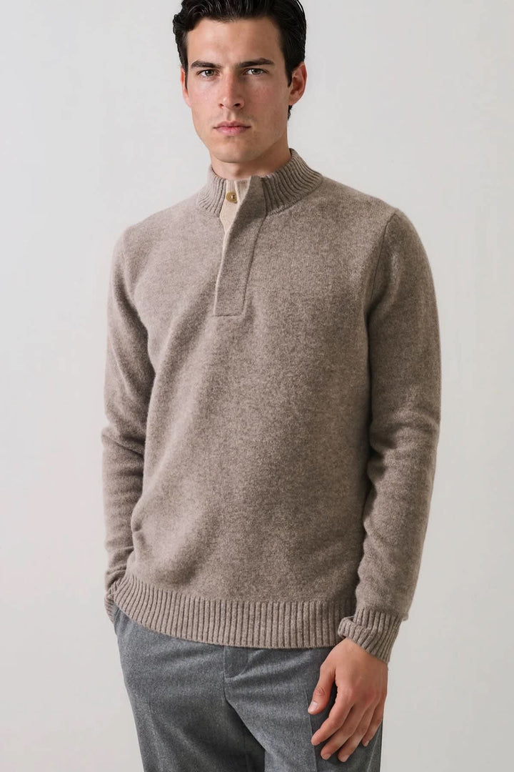 Chandail en laine d’agneau superfine à col montant boutonné pour homme Patrick Assaraf