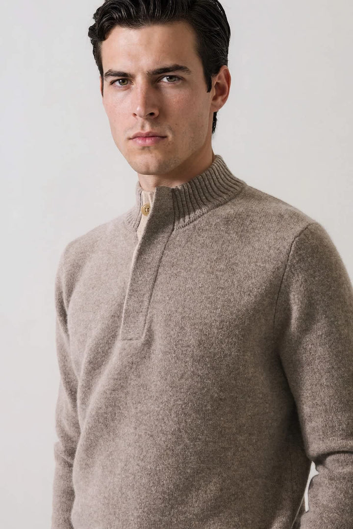 Chandail en laine d’agneau superfine à col montant boutonné pour homme Patrick Assaraf