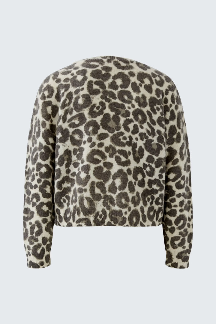 Vue de côté chandail léopard beige Oui pour femme avec manches longues - Valérie Simon