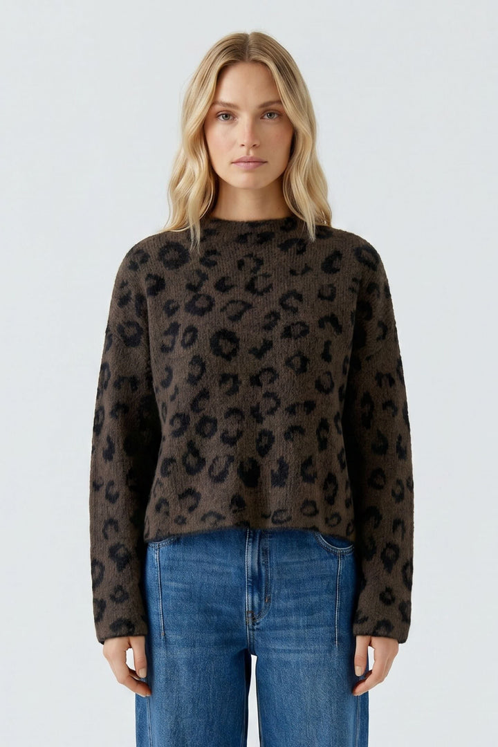 Chandail en tricot à imprimé léopard vue de face pour femme Oui