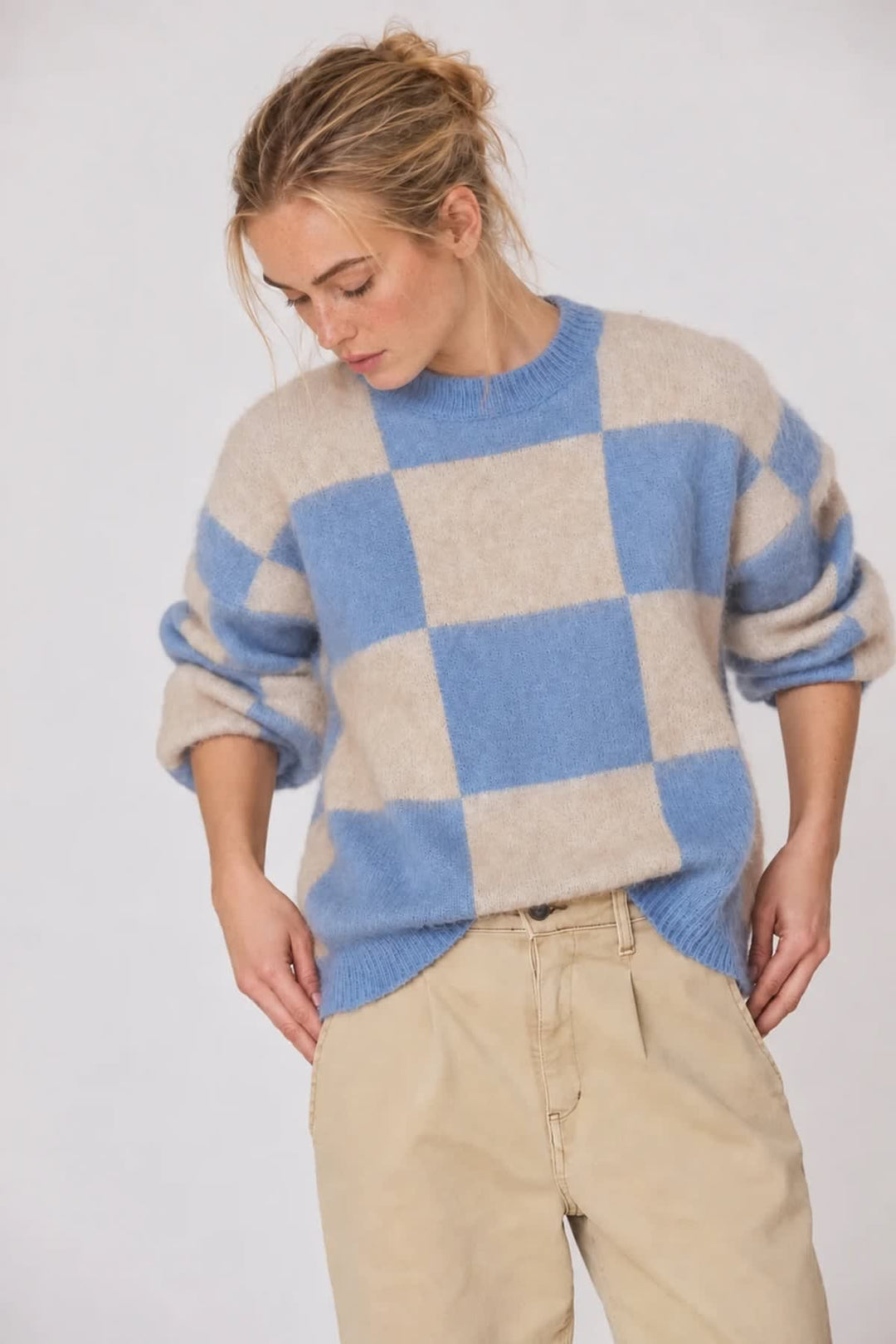 Chandail en tricot à motif damier pour femme Indi &amp; cold