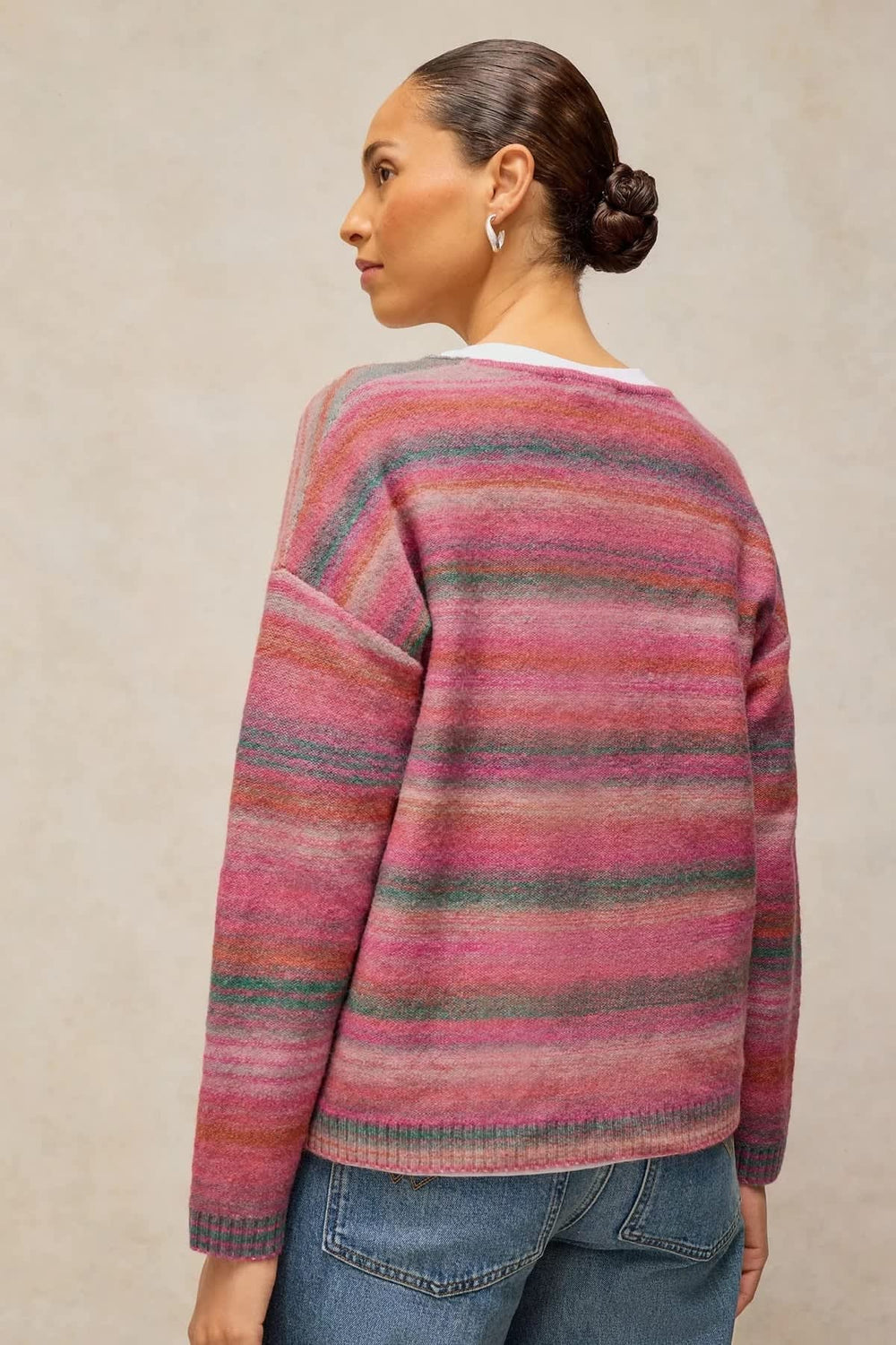 Front view of the women's multicoloured striped knit sweater White Stuff