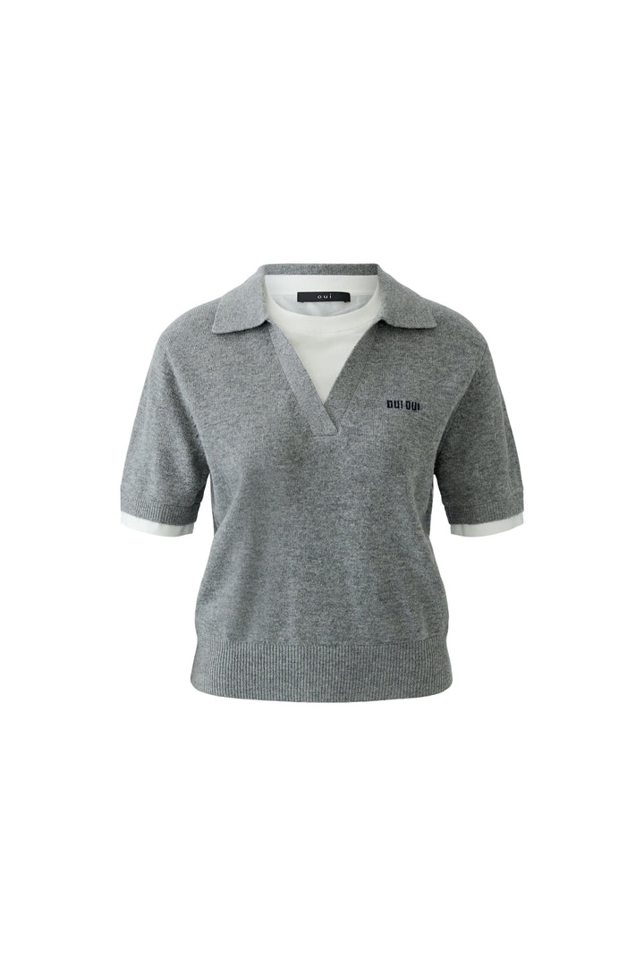 Chandail en tricot effet superposé à col polo pour femme Oui