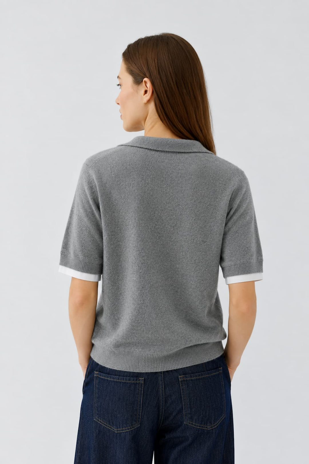 Chandail en tricot effet superposé à col polo vue de face pour femme Oui