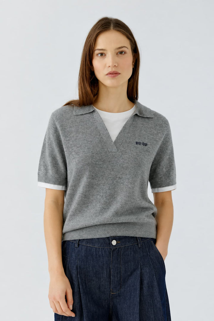 Chandail en tricot effet superposé à col polo vue de face pour femme Oui