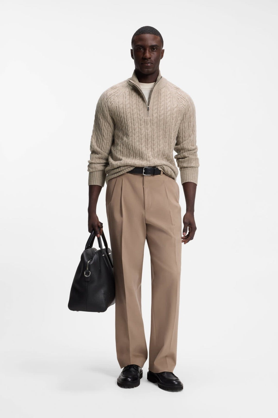 Hugo Boss half-zip cable-knit sweater