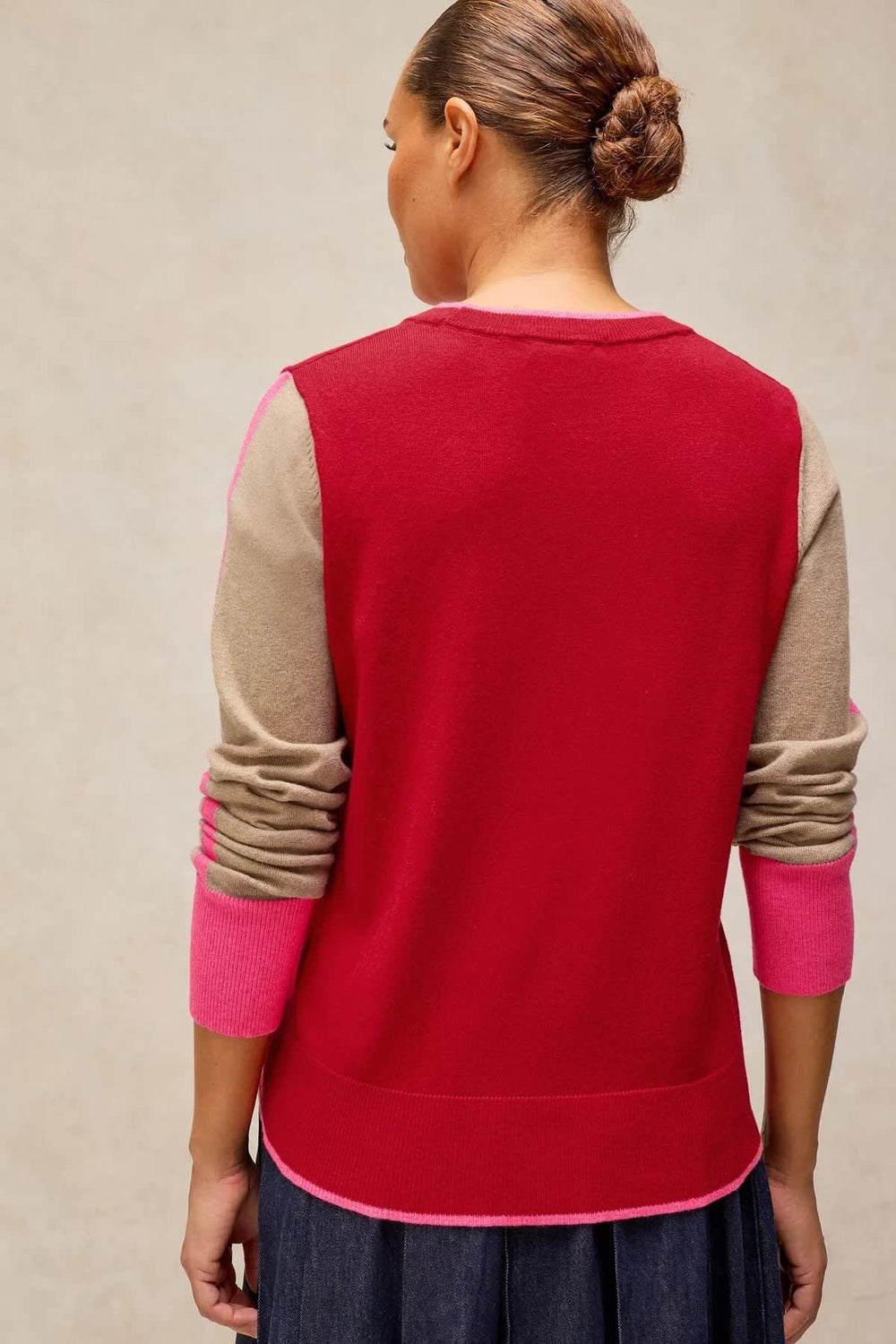 Women's Katie colour-block knit sweater front view White Stuff