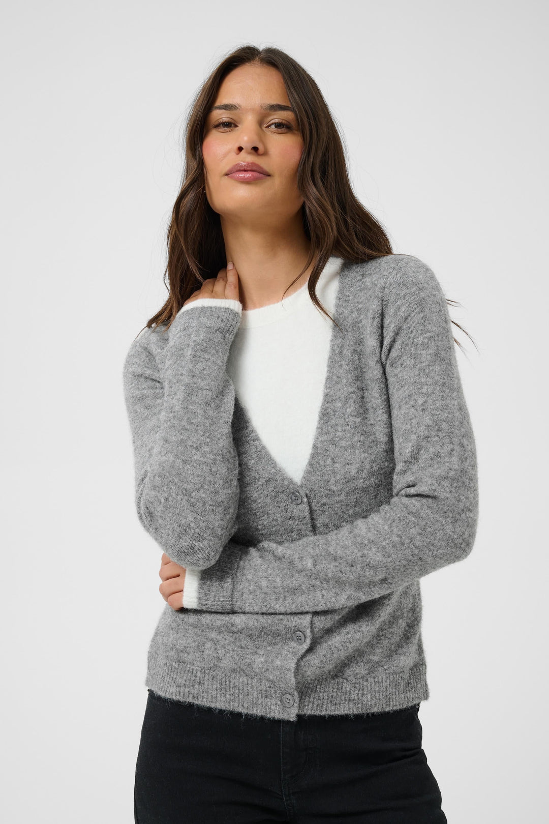 Chandail Kirini en tricot effet superposé vue de face pour femme Kaffe