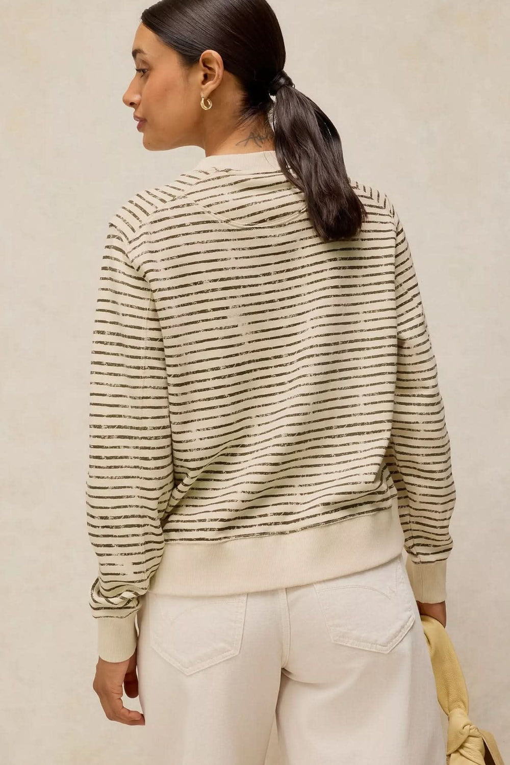 Women's striped sweater with embroidered heart front view White Stuff