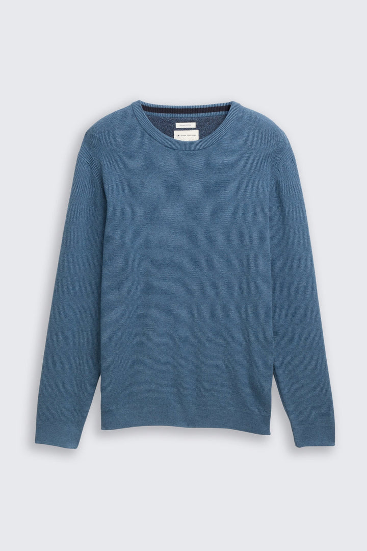 Vue de face chandail texturé col rond Tom Tailor pour homme gris avec détails en relief - Valérie Simon