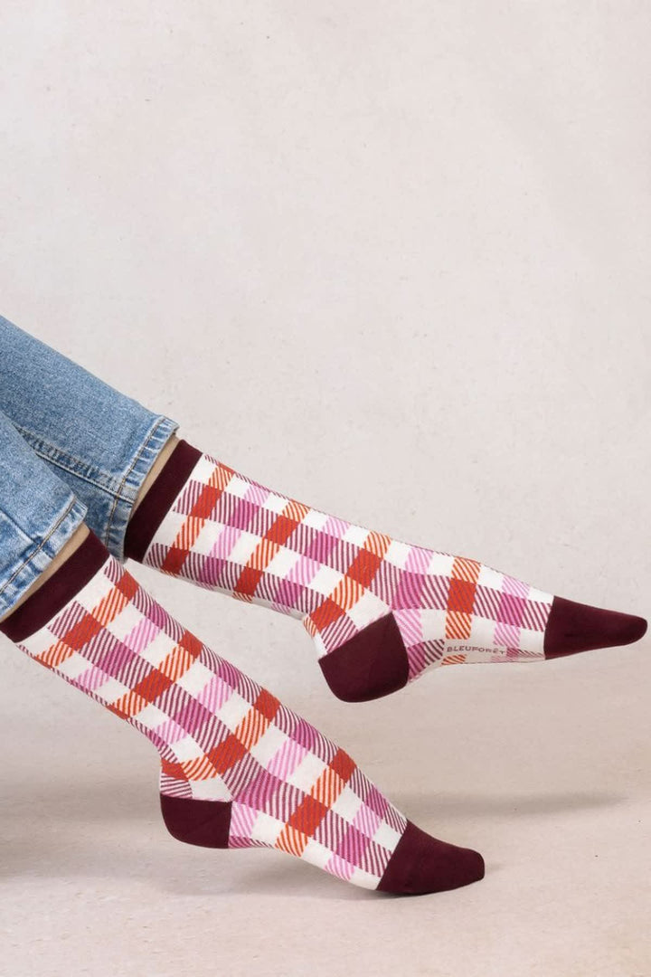 Chaussettes en coton à motif damier pour femme Bleuforêt
