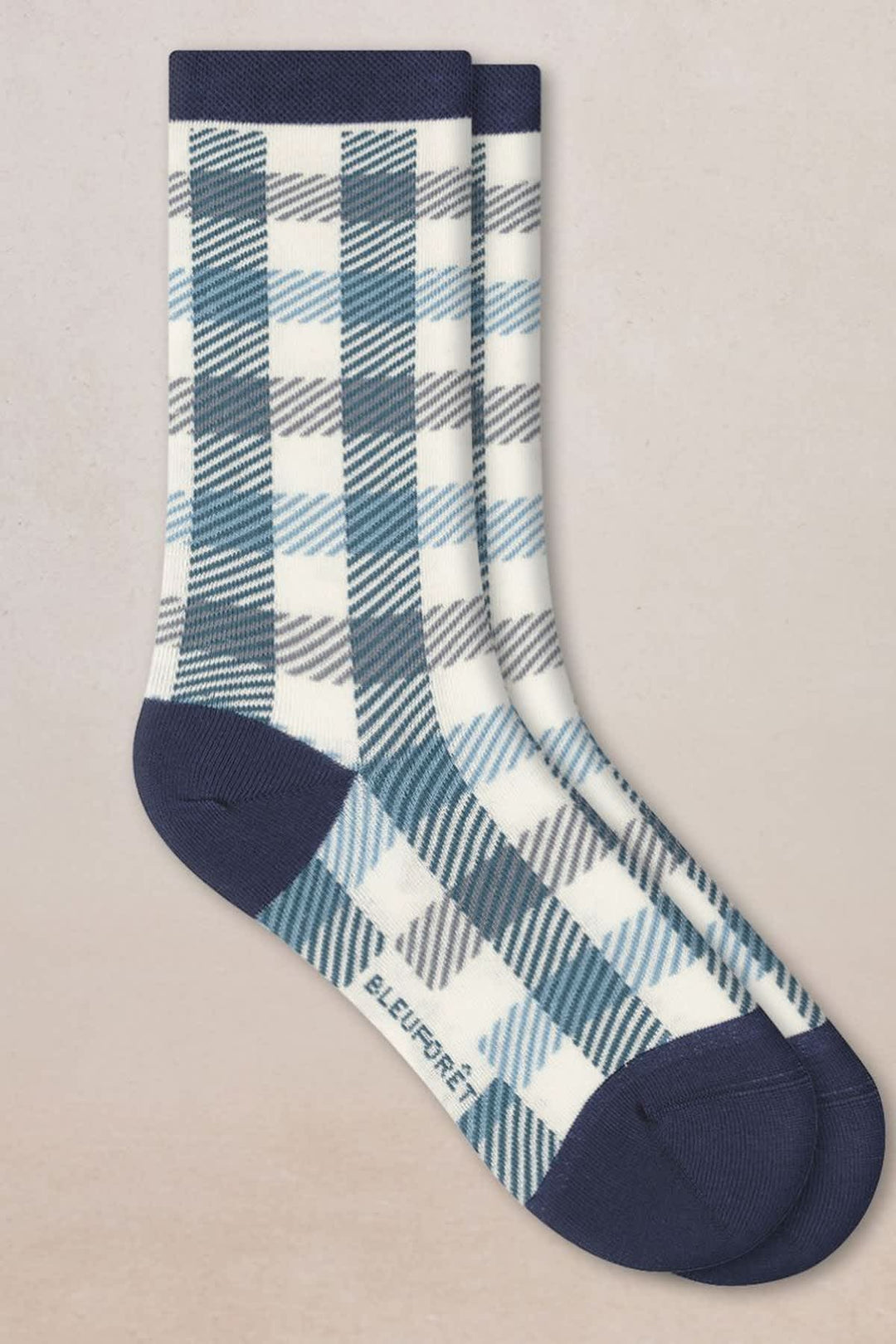 Chaussettes en coton à motif damier vue de face pour femme Bleuforêt