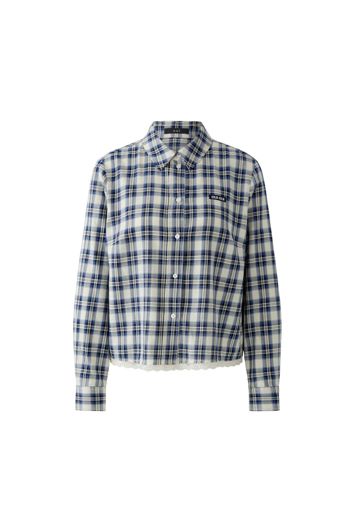 Chemise à carreaux avec bordure en dentelle vue de face pour femme Oui