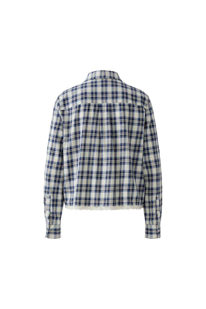 Chemise à carreaux avec bordure en dentelle vue de face pour femme Oui