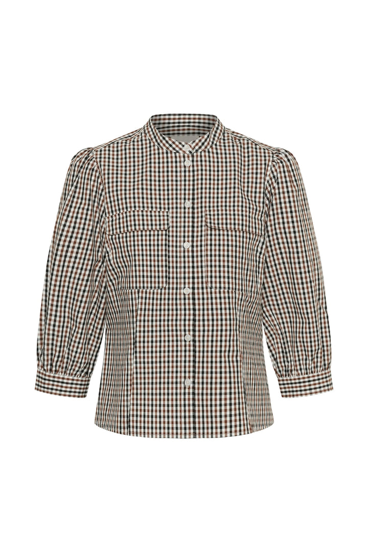 Chemise à carreaux à manches bouffantes vue de face pour femme Part Two