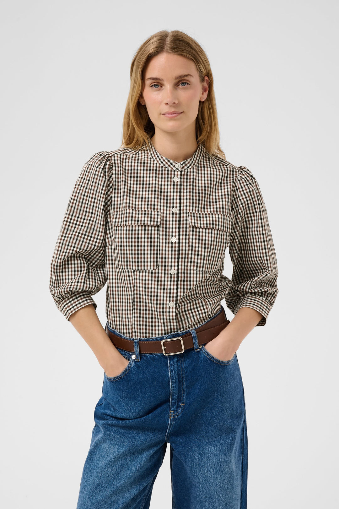 Chemise à carreaux à manches bouffantes Chinette vue de face pour femme Part Two