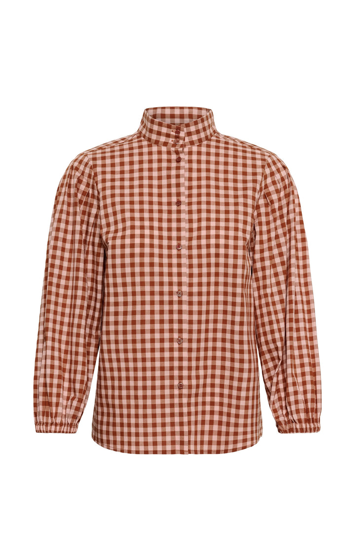 Chemise à carreaux à manches volumineuses vue de face pour femme Inwear