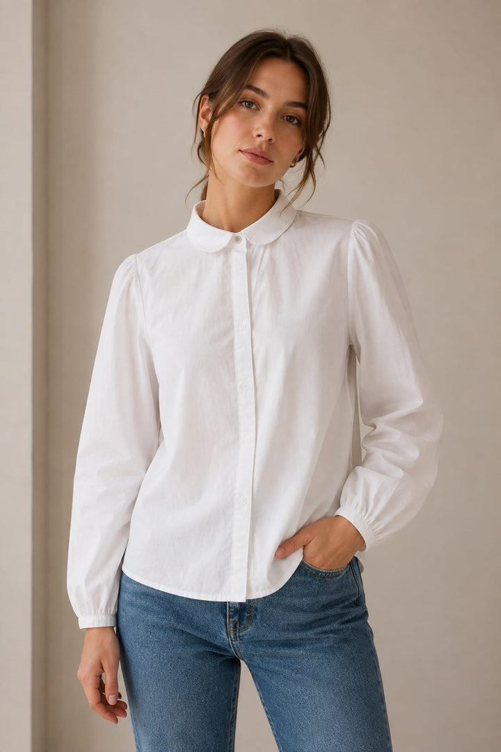 Vue de face chemise JC SOPHIE manches bouffantes blanche pour femme - Valérie Simon