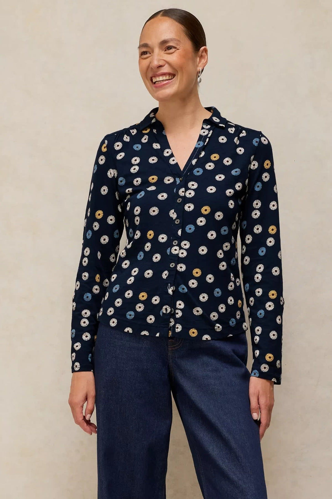 Vue frontale chemise Annie imprimée pour femme multicolore à col rabattu - Valérie Simon