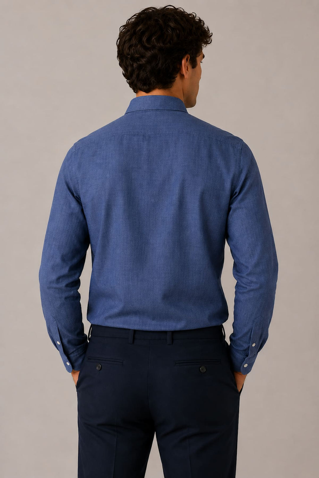 Vue de face chemise chambray Eton pour homme bleu clair manches longues - Valérie Simon