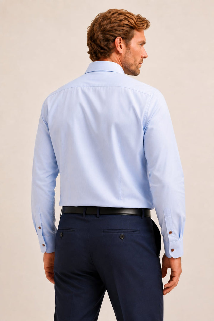 Vue de face chemise Eton bleue détail paisley homme - Valérie Simon