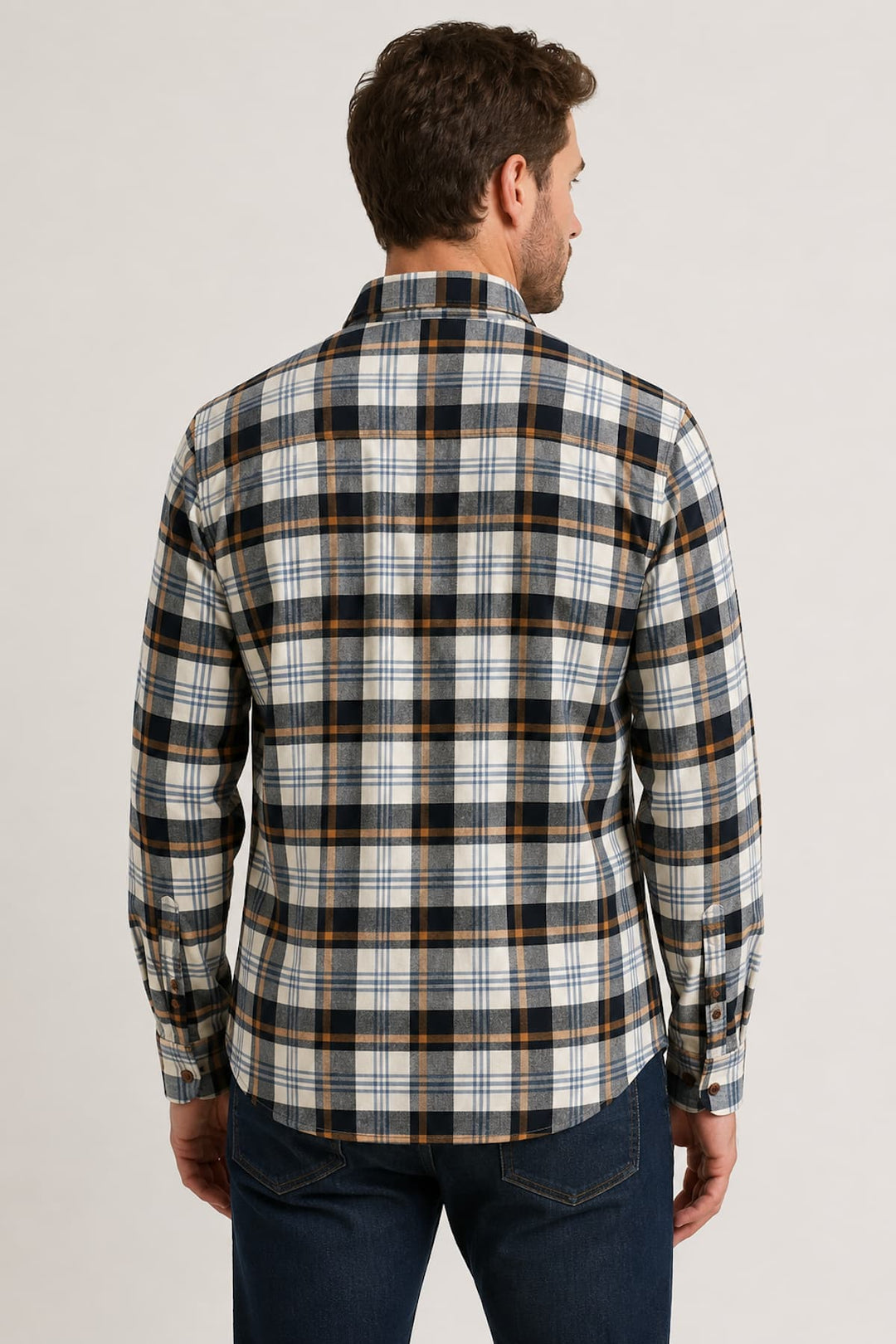 Vue de face chemise en flanelle à carreaux Eton homme rouge et noir - Valérie Simon