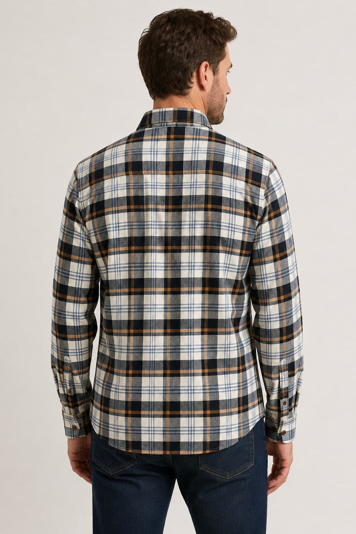 Vue de face chemise en flanelle à carreaux Eton homme rouge et noir - Valérie Simon