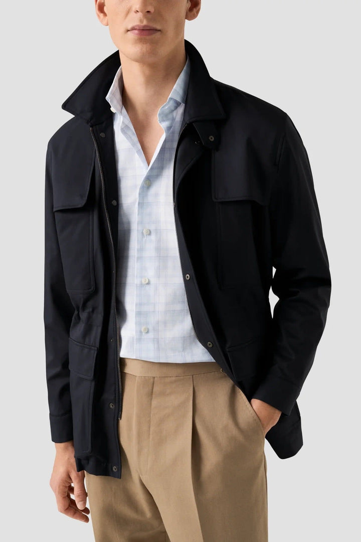 Vue portée chemise à carreaux Eton pour homme bleu et blanc détails boutons - Valérie Simon