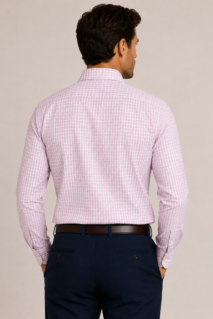 Front view of a blue Vichy check shirt for men by Eton - Valérie Simon