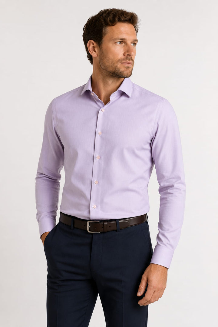 Vue de face chemise Eton pour homme blanche avec col italien - Valérie Simon