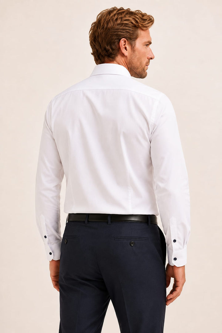 Vue de face chemise habillée Eton en coton texturé blanc pour homme - Valérie Simon