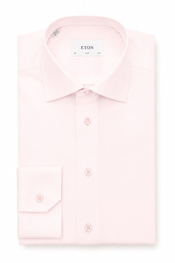 Vue de face chemise habillée Eton pour homme blanche avec boutons nacrés - Valérie Simon
