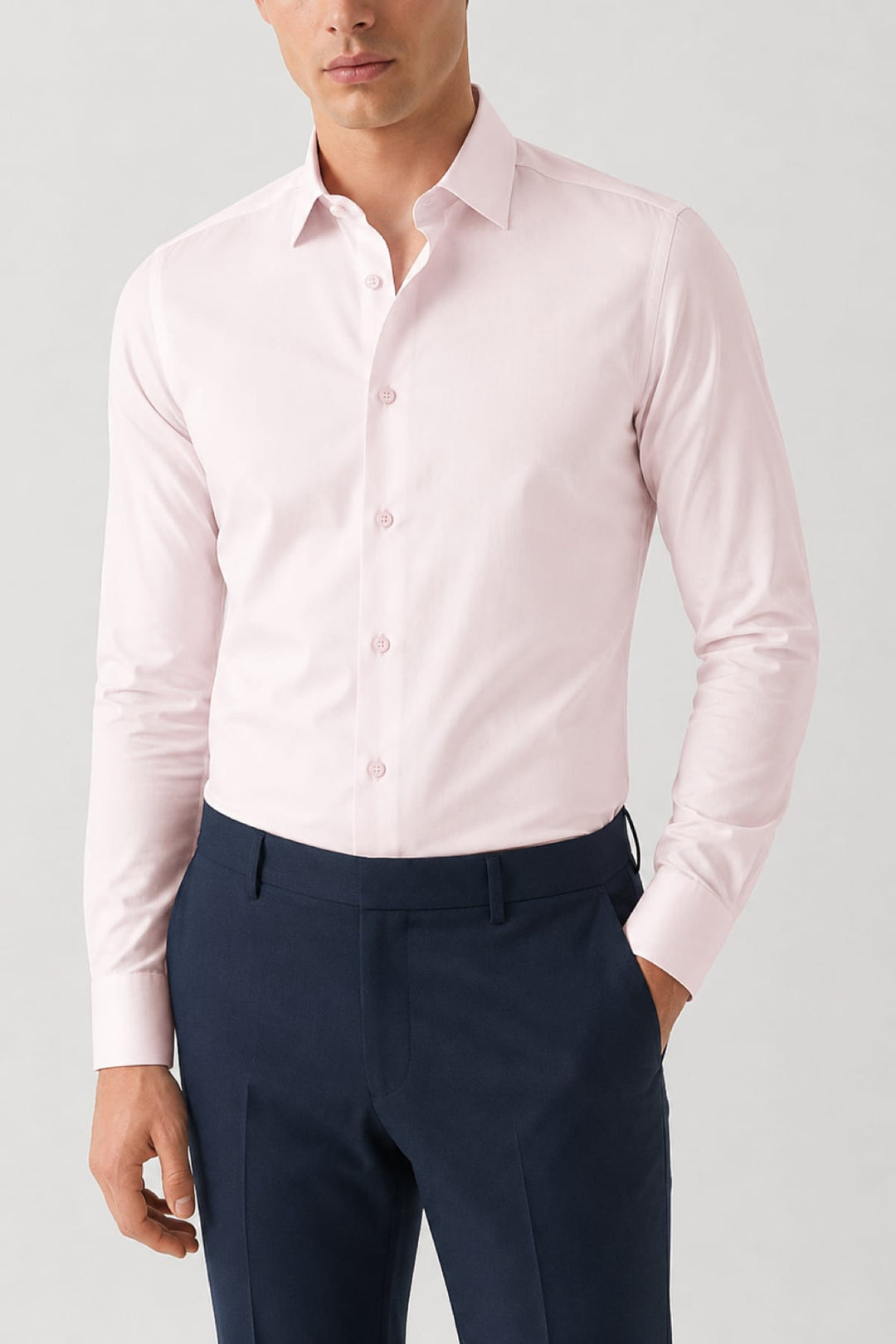 Vue de face chemise habillée Eton pour homme blanche col italien - Valérie Simon